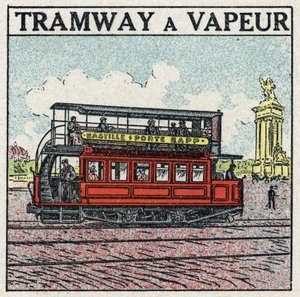 Mechanische Traktion: Dampfstraßenbahn, die Ende des 19. Jahrhunderts in Paris auf der Bastille-Linie erschien. Anonyme Illustration von 1925. Private Sammlung von Anonymous Anonymous