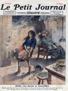 Verschiedenes: Dramatischer Tod eines jungen Mädchens, das vor ihrer gelähmten Großmutter lebendig verbrannt wurde. Illustration aus „Le petit journal illustrious“ vom 29.05.1921. Private Sammlung von Anonymous Anonymous