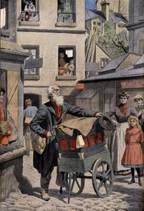 Alte Berufe: Der barbarische Orgelspieler in den Straßen von Paris. Gravur in der Schlagzeile des Petit Journal, 26.04.1908. Private Sammlung von Anonymous Anonymous