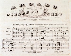 Seite der Partitur von Aroldo, Oper von Giuseppe Verdi