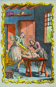 Arzt, der die Blutbewegung untersucht: Frontispiz der „Mémoire sur le mouvement du sang et sur les effets de la saignée“ von Albrecht von Haller (1708-1777) 1756. Private Sammlung von Anonymous Anonymous
