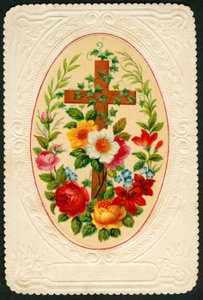 Andachtsbild: Kreuz mit Blumen (Chromolithographie) von Anonymous Anonymous