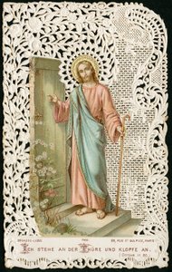 Andachtsbild: Jesus klopft an die Tür (Chromolithographie) von Anonymous Anonymous