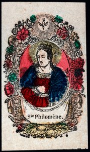 Frommes Bild: Heilige Philomena. Gravur des 19. Jahrhunderts. Privatsammlung