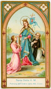 Andachtsbild: Heilige Odile von Elsass, Schutzpatronin der Regularkanoniker des Ordens vom Heiligen Kreuz (Chromolithographie)