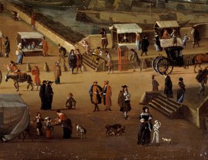 Tragstühle und Handel auf der Pont Neuf in Paris im 17. Jahrhundert (Detail)