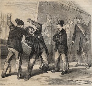 Pugilatszene im Bagne von Toulon im 19. Jahrhundert. Gravur in „Histoire des bagnes depuis leur création à nos jours“ (1877) von Pierre Zaccone (1817-1895). Private Sammlung von Anonymous Anonymous