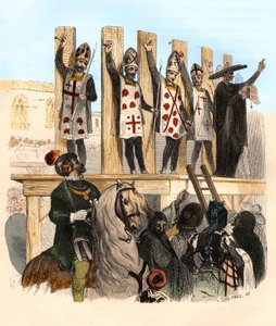 Bestrafung des Nagels im 16. Jahrhundert. Illustration in „Mysteres of the Inquisition and Other Secretive Societies of Spain“ von Victor de Fereal, Suberwick, Manuel Galo de Cuendias