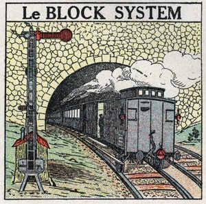 Eisenbahnen: Das Blocksystem in Großstädten zur Vermeidung von Kollisionen. Anonyme Illustration von 1925. Private Sammlung. von Anonymous Anonymous