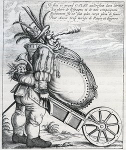 Satire gegen Matthias Gallas (1584-1647), General der Kaiserlichen Armee während des Dreißigjährigen Krieges, nach seinem Rücktritt im Jahr 1636. Gravur aus dem 17. Jahrhundert. Privatsammlung.
