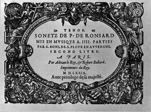 Zweiter Band der Sonette des französischen Dichters Pierre de Ronsard (1524-1585), vertont von Guillaume Boni. Paris 1579 von Anonymous Anonymous