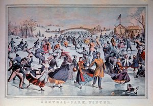 Schlittschuhlaufen auf dem zugefrorenen See im Central Park in New York City, USA. 19. Jahrhundert Private Sammlung von Anonymous Anonymous