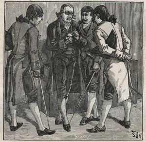 Test des brasilianischen falschen Diamanten durch John Mawe (1764-1829), britischer Mineraloge. Gravur aus 1885 in „Les arts et metiers illustres“ von Adolphe BITARD. von Anonymous Anonymous