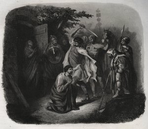 Die Enthauptung des Heiligen Julian (Martyrium). Gravur von 1846 in „Lives of the saints“. Private Sammlung. von Anonymous Anonymous