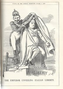 Der Kaiser enthüllt die italienische Freiheit. Aus der Zeitschrift Punch von Anonymous Anonymous