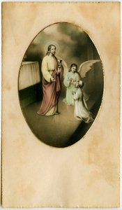 Die Eucharistie, Heilige Kommunion, das Sakrament des Altars: ein Kind vor Jesus (Gravur) von Anonymous Anonymous