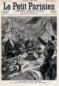 Die französisch-russische Allianz: der Toast von Zar Nikolaus II. (1868-1918) zu Ehren des französischen Präsidenten Felix Faure (1841-1899) an Bord der Pothau. In „Le Petit Parisien“ am 05.09.1897