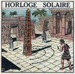 Zeit: Sonnenuhr im alten Ägypten. Anonyme Illustration von 1925. Private Sammlung.