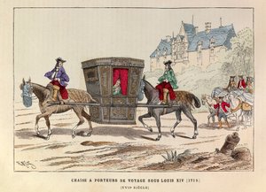Eine Reisetragestuhl unter der Herrschaft von König Ludwig XIV. (1715) - Sänfte getragen von Pferden unter der Herrschaft von König Ludwig XIV. von Frankreich von Anonymous Anonymous
