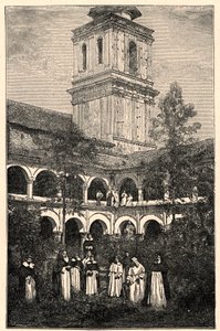 Ansicht des Dominikanerklosters in Quito, Ecuador. Gravur in „Les Missions Catholiques au XIXème Siècle“ von Louis-Eugène Louvet. Private Sammlung. von Anonymous Anonymous