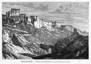 Ansicht des Palais des Comes und der Stadtmauern von Trapezunt (Türkei). Gravur in „Les Missions Catholiques au XIXème Siècle“ von Louis-Eugène Louvet. Private Sammlung. von Anonymous Anonymous