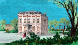 Ansicht des Hauses von Gioachino Rossini (1792-1868) in Passy im Bois de Boulogne (Gravur)