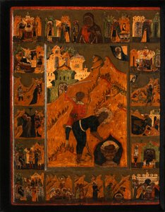 Die Enthauptung von Johannes dem Täufer mit der Feodorovskaya Gottesmutter, frühes 17. Jahrhundert