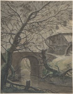 Ein Haus in der Nähe einer Brücke von Anthonie Waterloo
