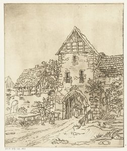 Einige Figuren bei einem alten Stadttor von Anthonie van den Bos