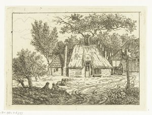 Karren neben Bauernhof mit Treppengiebel von Anthonie van den Bos