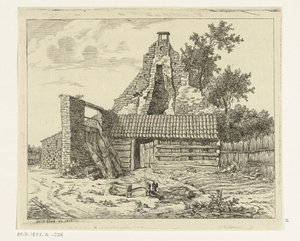 Schilfschneider vor der Ruine des Hauses Snaatburg in Maarssen von Anthonie van den Bos