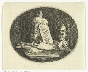 Stillleben mit Palette, Gemälde und Büste des Merkur von Anthonie van den Bos