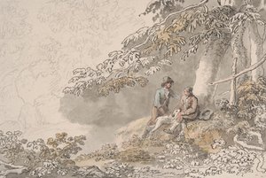 Zwei Jungen und ein Hund im Wald