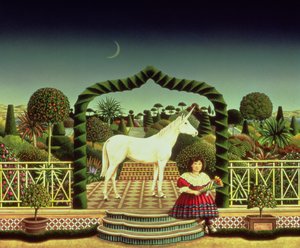 Mädchen mit Einhorn, 1980 von Anthony Southcombe