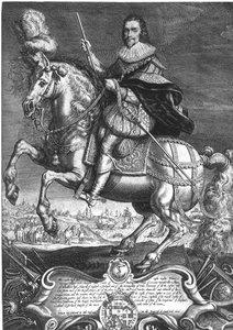 Reiterporträt von George Villiers (1592-1628), 1. Herzog von Buckingham, graviert von Willem de Passe (1598-1637) 1625