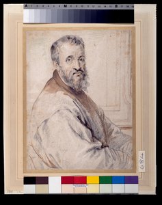 Michelangelo, vermutlich nach Bugiardini oder Federico Zuccaro (rote & schwarze Kreiden über Feder & Tinte mit Waschung auf Papier)