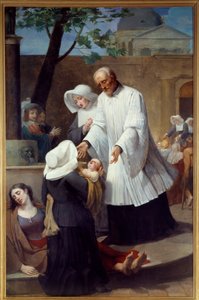 Saint Vincent de Paul (1581 - 1660) kümmert sich um Pestkranke