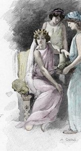 Odyssee von Homer: Gesang IV: Helena umgeben von ihren Dienerinnen. Illustration von Antoine Calbet (1860-1944) für „Die Odyssee“ von Homer, 1897 Private Sammlung von Antoine Calbet