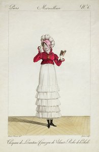 Eine Dame mit levantinischem Hut, gestuftem Rock und Samtjacke, Tafel 6 aus der Serie 