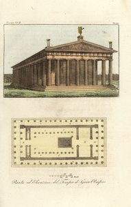 Aufriss und Plan des Tempels des Zeus oder Jupiter am Olymp von Antoine Chrysostome Quatremère de Quincy