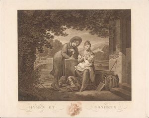 Junge Familie mit Hund von Antoine Claude François Villerey
