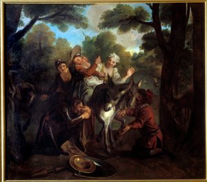 Don Quixote wird von Sancho betrogen, der eine Bäuerin für Dulcinea hält von Antoine Coypel