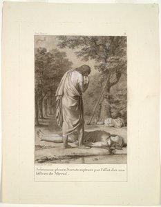 Aristomenes trauert um den Tod von Sokrates durch die Verzauberung von Meroë (aus Buch 1 von Apuleius, "Der goldene Esel") von Antoine Denis Chaudet