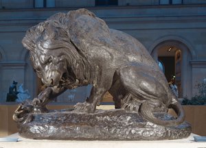 Löwe mit einer Schlange von Antoine Louis Barye