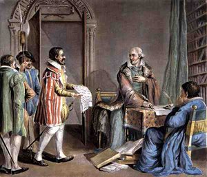 Jean Hennuyer, Bischof von Lisieux, rettet das Leben der Hugenotten in seiner Diözese, graviert von Roger von Antoine Louis Francois (after) Sergent Marceau