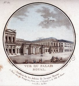 Ansicht des Königspalastes in Paris - in „Malerische Ansichten der Hauptgebäude von Paris“ von Sergeant von Antoine Louis Francois Sergent Marceau