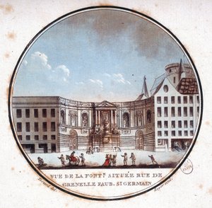 Ansicht des Brunnens in der Rue de Grenelle Faubourg Saint Germain, heutiger Brunnen von Grenelle. In pittoresken Ansichten der Hauptgebäude von Paris von Sergeant von Antoine Louis Francois Sergent Marceau
