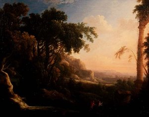 Pan und Syrinx in einer arkadischen Landschaft