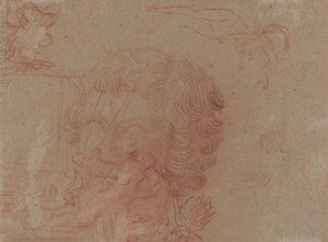 Figurenskizzen und eine Kopie nach einem skulptierten Kopf (verso)