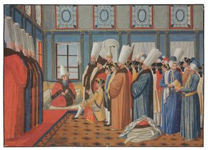 Die Vorstellung des Grafen de Vergennes, Botschafter von Ludwig XV., bei Reis Effendi, Großwesir des osmanischen Sultans Uthman III. am 31. Mai 1755 von Antoine de Favray